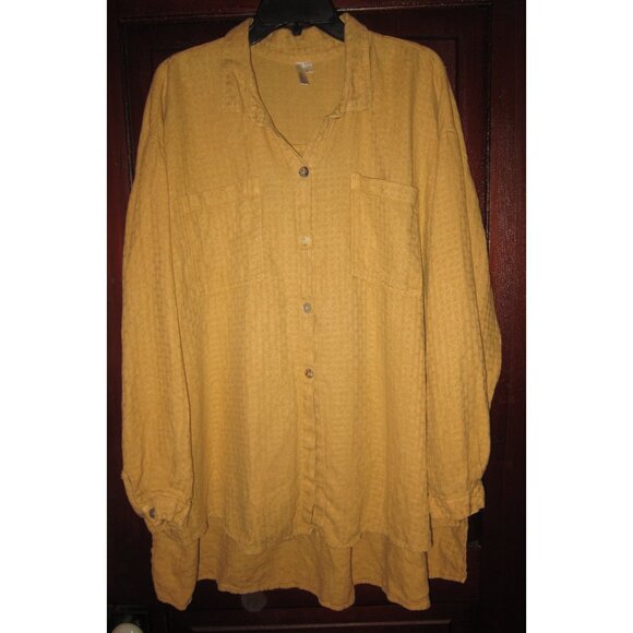 Kleen Plus 1X Button Tunic Top Big Shirt Blouse Lagenlook Heavy Linen Textured - Picture 1 of 3